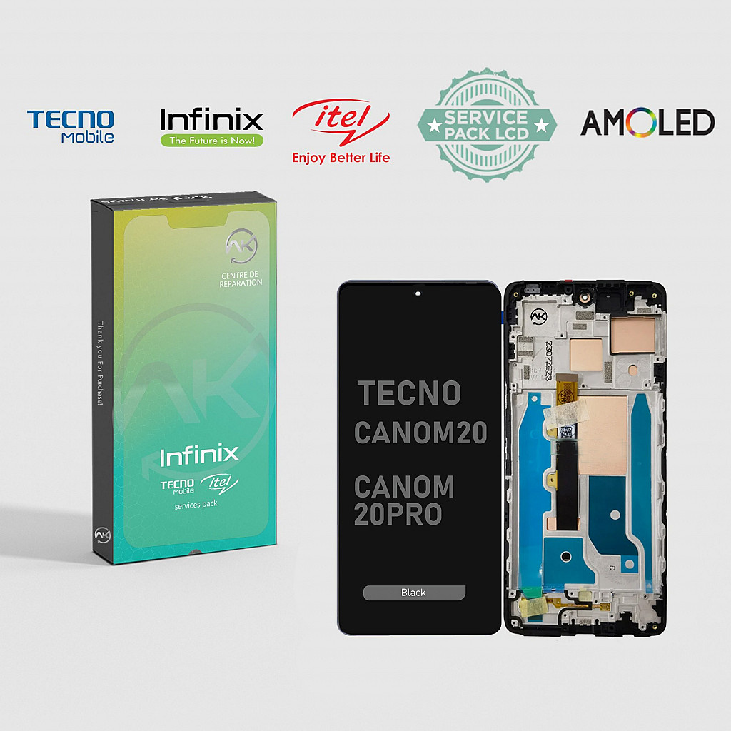 Camon 20 / Camon 20 Pro écran Noir AmOLED Avec Cadre